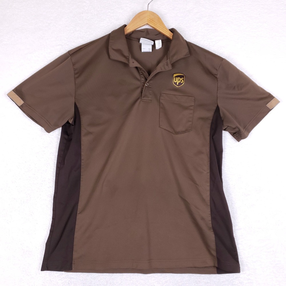 WearGuard Polo Shirt Mens Large Brown Short Sleeve Uniform Workwear Pocket